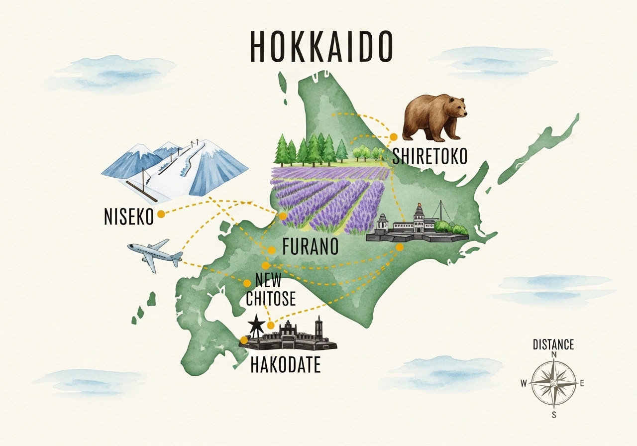 北海道ドライブマップ — 主要観光地とルート